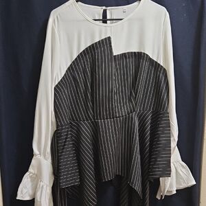 Elegant Black and White Striped Women's Blouse